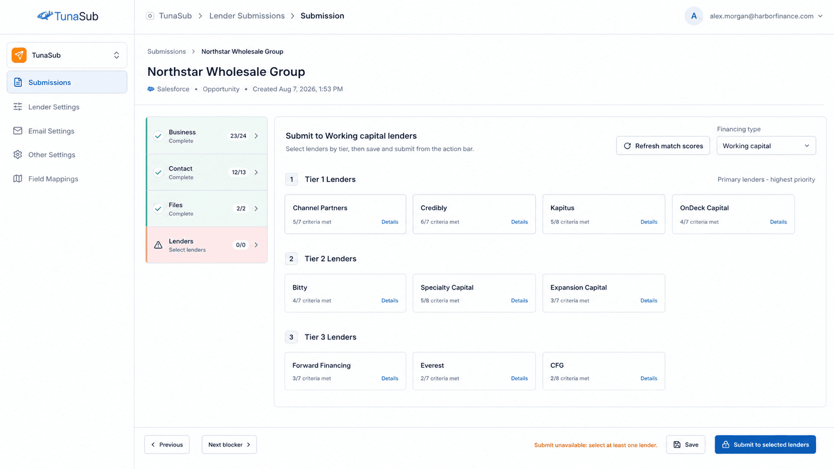 TunaSub partner submission dashboard